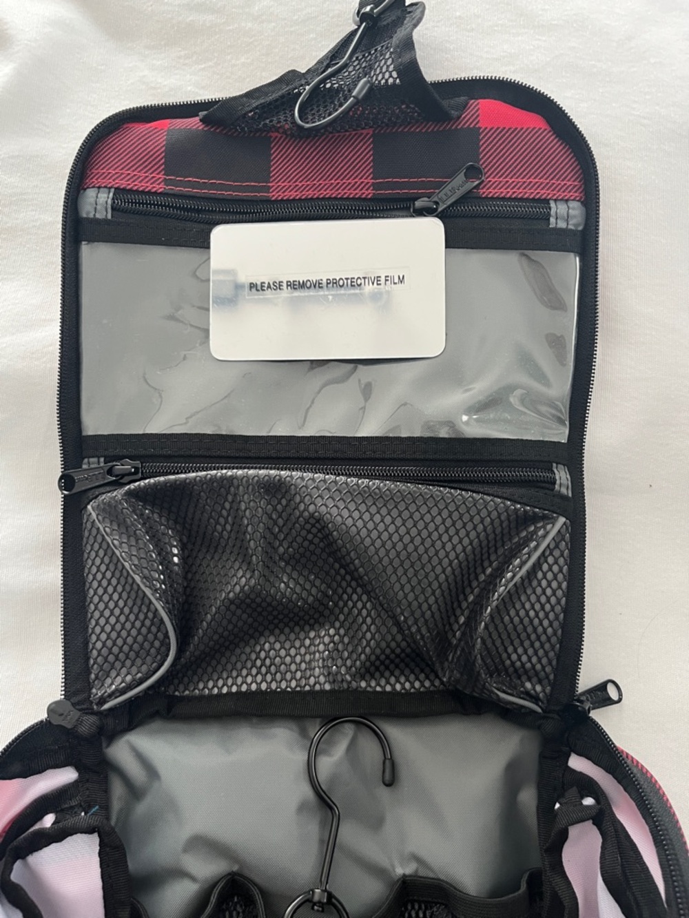 L.L. Bean Red and Black Buffalo Check Hanging Toiletry Kit - Picture 3 of 8